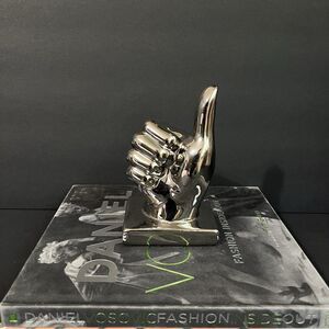 Ceramic Thumbs Up Sign Hand Sculpture Figurine Metallic  Silver Figural Decor